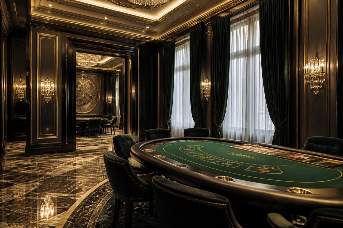 Prywatna sala gier Luxury Nights z zielonym stołem